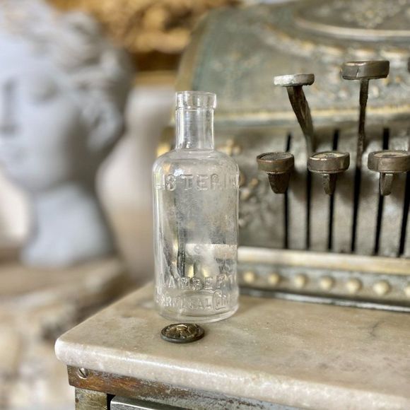 Antique Listerine Lambert Glass Bottle Mouthwash Embossed Cork Vintage 1920s - Picture 1 of 6